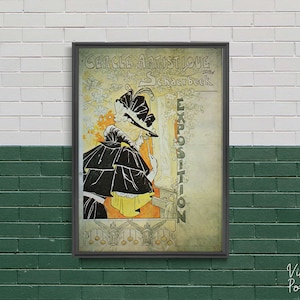 Cercle Artistique de Schaerbeek Exposition, Retro Poster, Woman and Typography, Green and Black, Wall Art, Reproduction, Retro #2063