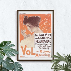 The Fine Art and General Insurance Company Limited, Retro Poster, Woman and Typography, Wall Art, Reproduction, Retro Style #2049