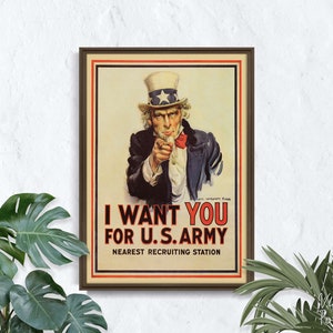 I Want You for the US Army, retroposter, man en hoed, beige en rood, wanddecoratie, kunst, cadeau-idee #2167