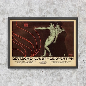 Arte e decorazione tedesca, poster retrò, persone e pittura, marrone e rosso, arredamento per la casa, vecchio mondo, stampa artistica n. 2096