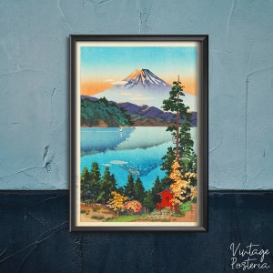 Lac Ashi dans les collines de Hakone au début de l&#39;automne Tsuchiya Koitsu Ukiyo-e Poster rétro, impression moderne, Tsuchiya Koitsu, art asiatique #482