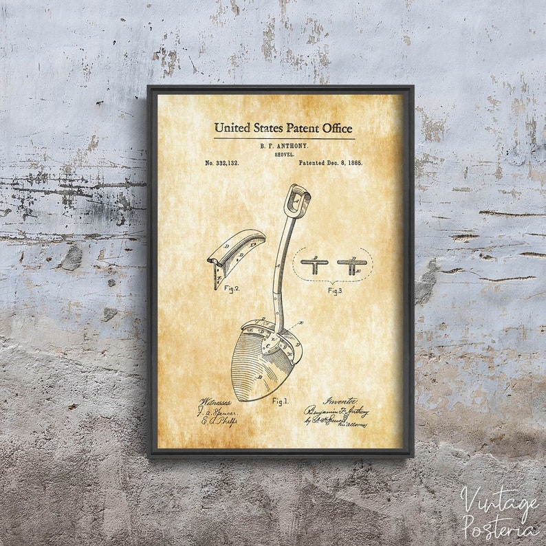 Shovel Anthony United States Patent Vintage Poster Sketch Wall Decor #1009 Wall Decor Boats Patent Prints