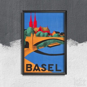 Basel Switzerland Travel Poster Retro Poster, Painting Print, Asia Travel Print, Vacation #415
