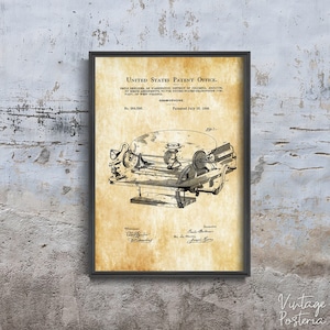 Gramophone Berliner USA Patent Retro Poster, Wanddekoration Retro, Patent Poster, Pencil Decor #995