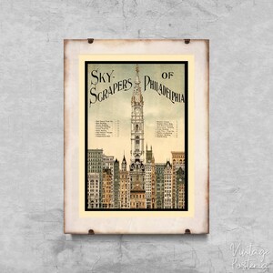 Gratte-ciel de Philadelphie architecture États-Unis affiche rétro, impression auto-adhésive, affiches de carte, art rétro #773