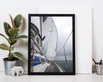 Sailing in Sea - Boat photography - modern poster - home wall prints - Instant Art Poster Art - Monochrome #8NA