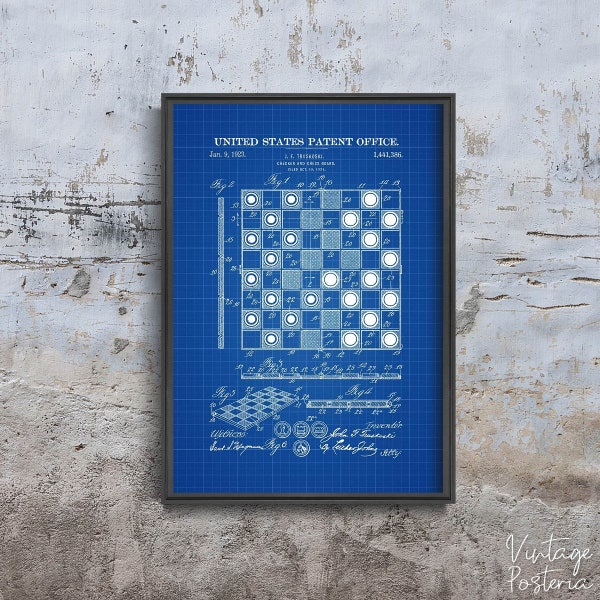 Checker And Chess Board Truskoski Patenet Retro Poster, Illustration Print, Sports Patent Prints, Sketch Wall Hanging #1001