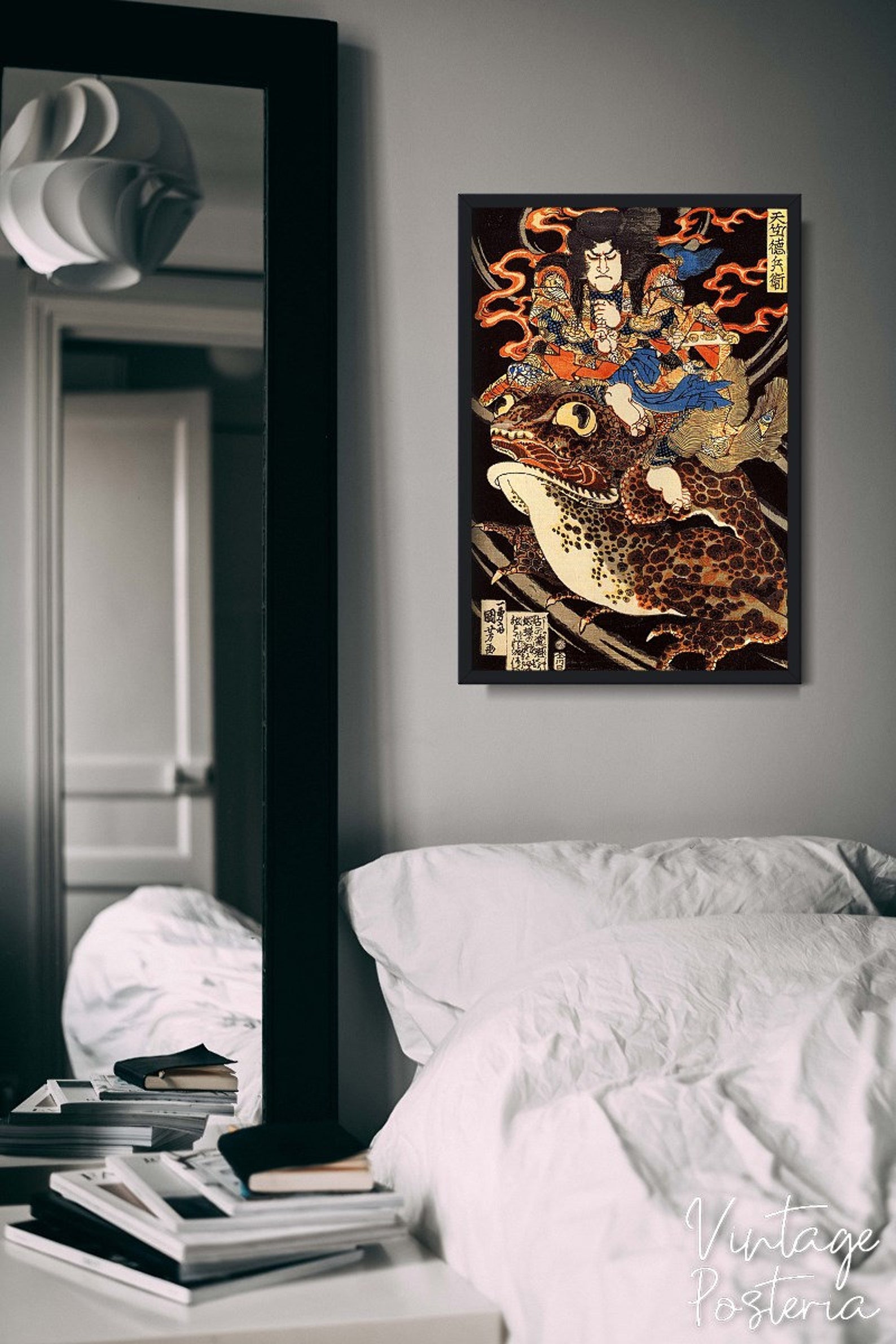 Tenjiku Tokubei Riding a Giant Toadn Hiroshige Ukiyo-e Retro Poster ...