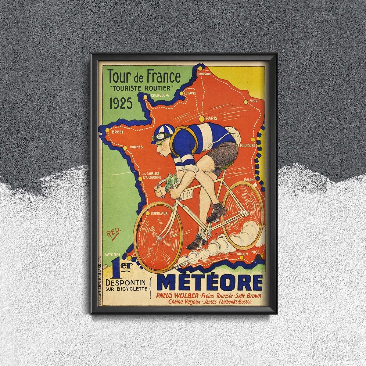 Tour De France - Miroir Du Cyclisme. Cycling Route Poster Map 59x45cm 1984 P 7 028131