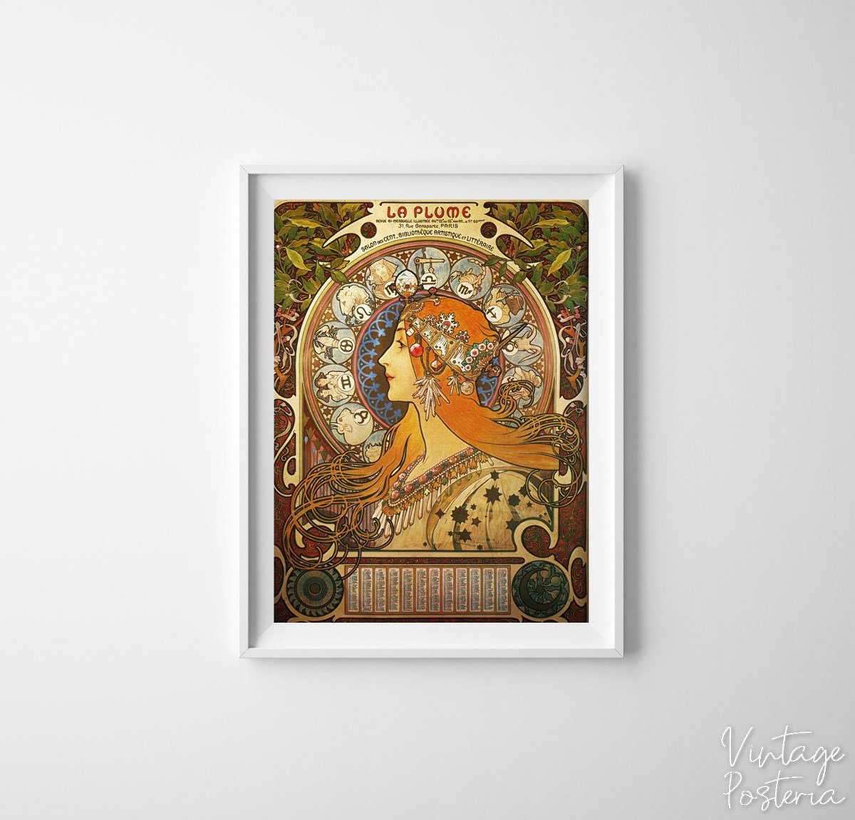 Mucha Alphonse Advertising Zodiaque La plume Retro Poster, Illustration Print, Fine Art, Retro Style #841