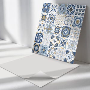 Decorative Tile Patterns PVC Floor Tiles, Blue Tile Stickers, Removable Tiles, Texture Tile Stickers, Kitchen Tile Stickers