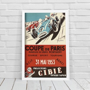 Póster retro Coupe De Paris, póster retro, póster de coche, decoración de pared masculina n.° 888