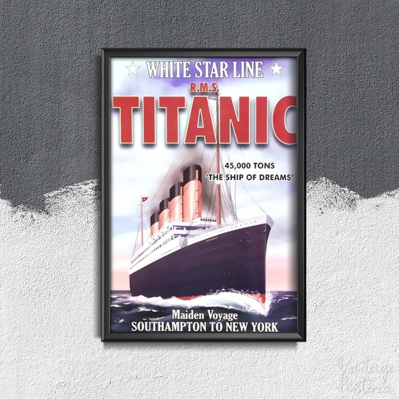 Cotton Canvas Titanic Southampton to new york Travel Poster Vintage Poster Travel Wall Art Holiday Decor #395
