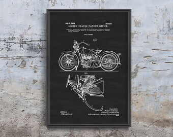 Póster retro de motocicleta con patente de Harley Davidson, póster retro, póster de patente, boceto de arte mural n.° 972