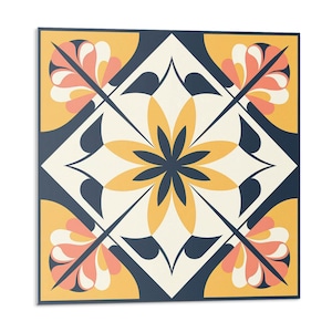 Floral Diamond Pattern PVC Floor Tiles, Yellow Tile Stickers, Removable Tiles, Texture Tile Stickers, Kitchen Tile Stickers