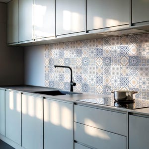 Autocollants pour carrelage, Carreaux amovibles bleus, Autocollants pour carrelage, Carreaux de sol en PVC texturés, Autocollants pour carrelage de cuisine