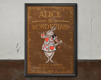 White Rabbit With Heralds Costume 1915 Alice In Wonderland Poster, Brown Bedroom Decor, Yellow Kids Room Decoration, Retro Movie #2420