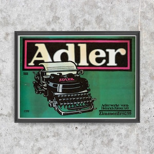 Adler II, Retro Poster, Typewriter and Typography, Green and Black, Home Decor, Old World, Art Print, Gift Idea #2128
