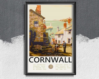 Cornwall Travel Poster Retro Poster, Modern Print, Asia Travel Print, Journey Wall Art #304