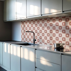 Geometric Circles PVC Floor Tiles, Red Tile Stickers, Peel and Stick Tiles, Texture Tile Stickers, Floor Tile Stickers
