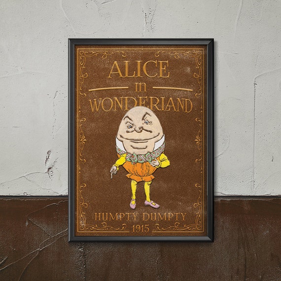 Humpty Dumpty Alice in Wonderland Poster, Brown Retro, Yellow