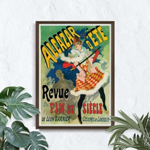 Revue Fin de Siecle Alcazar d&#39;ete, Retro Poster, Woman and Dancer, Green and Yellow, Iconic, Wall Decor, Retro Style #2007