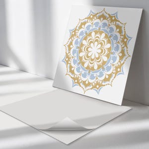 Floral Mandala Pattern PVC Floor Tiles, Beige Tile Stickers, Removable Tiles, Texture Tile Stickers, Kitchen Tile Stickers