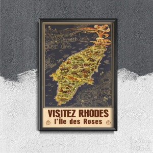 Póster retro de la isla de Rodas, Grecia Póster retro, Impresión artística, Póster turístico, Época de vacaciones n.° 792