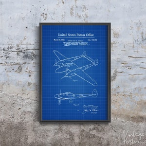 Póster retro de patente del avión Lockheed P-Lightning, decoración de pared, patente de aviones, dibujo decorativo n.° 971