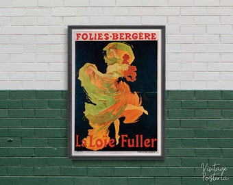 Folies Bergere, Loie Fuller, Poster retrò, Donna e ballerina, Blu e arancione, Arazzo da parete, Belle arti, Idea regalo #2014