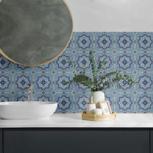 Tile Ornaments PVC Floor Tiles, Blue Tile Stickers, Peel and Stick Tiles, Texture Tile Stickers, Floor Tile Stickers