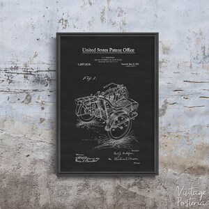 Motorrad Beiwagen Gustafson USA Patent Retro Poster, Retro Print, Patent Zeichnung, Bleistift Druck #1039