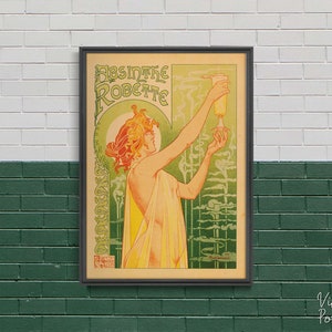Absinth Robette, Retro Poster, Frau und Getränk, gelb und grün, Wandbehang, Fine Art, Geschenkidee #2059
