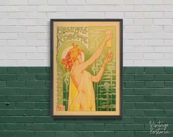 Absinthe Robette, Poster retrò, Donna e bevanda, Giallo e verde, Arazzo da parete, Belle arti, Idea regalo #2059