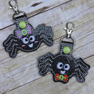 Halloween Girl With Bow & Boy With Bowtie Spiders Set Snap Tab Key Fob Machine Embroidery Designs - Machine Embroidery - Halloween - Spiders