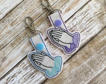 Praying Hands Snap Tab Key Fob Machine Embroidery Design Digital File