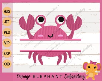 Crab Monogram Split Font Frame Machine Embroidery Design Digital File