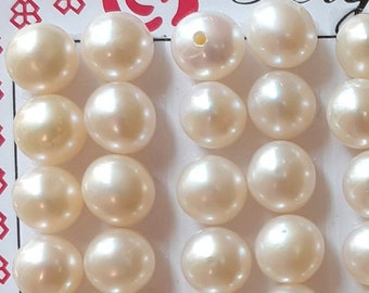 5-6mm Genuine Freshwater Pearl Half Drilled Pearl Cabochon Pearl Beads Near Round Button Pearl for Studs/ Earrings Wedding AA+