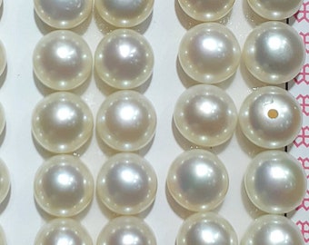 7.0-7.5mm Freshwater Pearl Cabochons Button Pearls Half Drilled Earrings/Studs Natural White Pearls Wholesale Pearls High Luster AAA