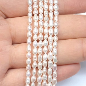 2-3mm rice seed pearls- cultured freshwater small pearl strand- natural white oval shape tiny pearl bead, High Luster