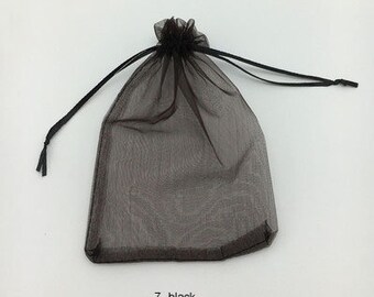 10 Black Organza Bags, 14x10 Inch Sheer Fabric Favor Bags 35x25cm