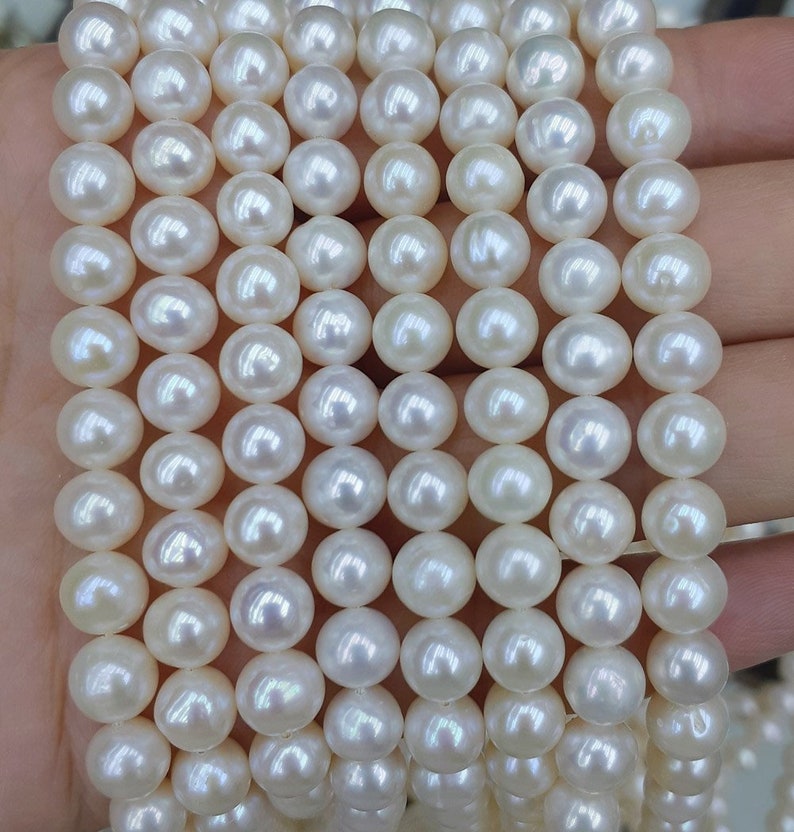 6-7mm near round pearl genuine freshwater pearls white real pearl,loose pearl strands beach wedding bride 15 inches high luster
