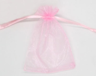 10 Pink Organza Bags, 14x10 Inch Sheer Fabric Favor Bags 35x25cm