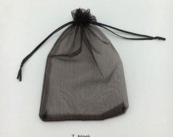 10 Ligh Black Organza Bags, 7x5 Inch Sheer Fabric Favor Bags 18x13cm