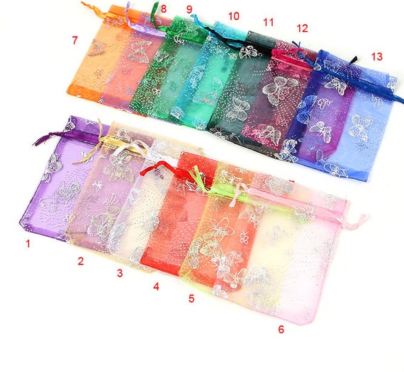 Wholesale Lot Organza Gift Jewelry Bags Sheer Draw String Mixed or Bridal White 