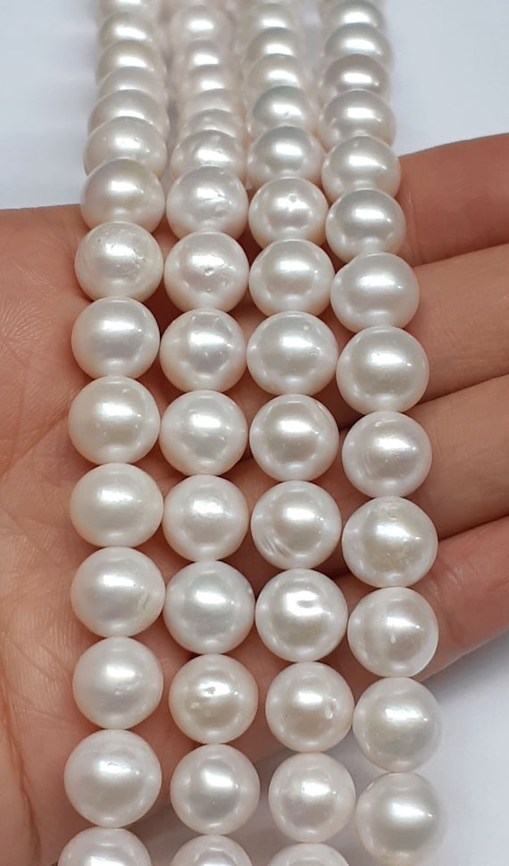 10-11mm White Freshwater Pearl, Near Round Pearl, Natural Pearl Strand,  Wedding Pearls, High Luster, AA+