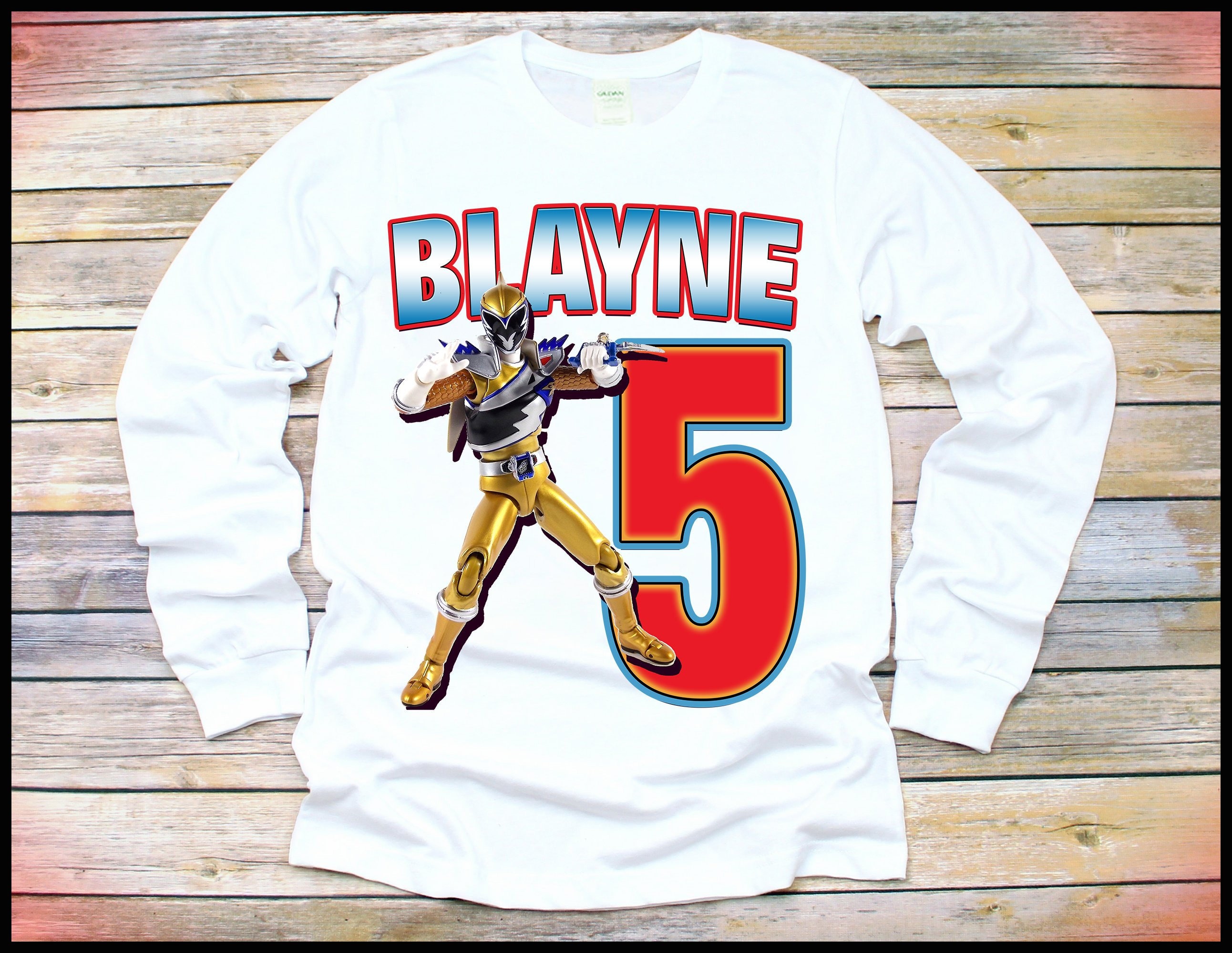 Personalised Childrens Boys Girls Power Rangers Dino Charge T-Shirt White