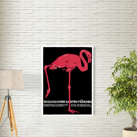 Vintage Zoo Poster Zoologischer Garten Munchen Flamingo By Etsy
