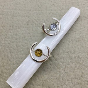 Winter Solstice - Sterling Silver or Raw Brass Crescent Moon Whisker Ring