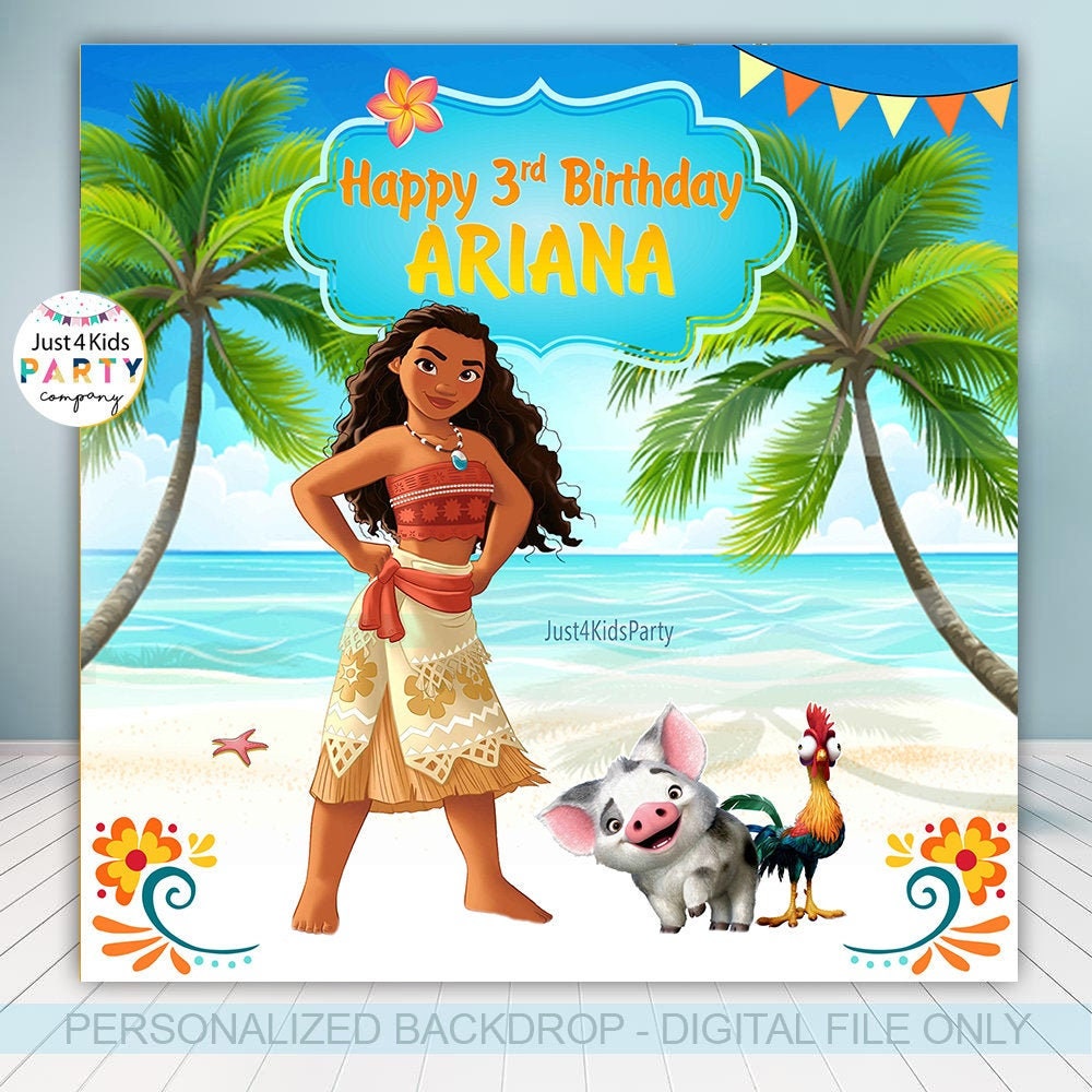 MOANA Digital Birthday Backdrop. Custom Happy Birthday MOANA | Etsy
